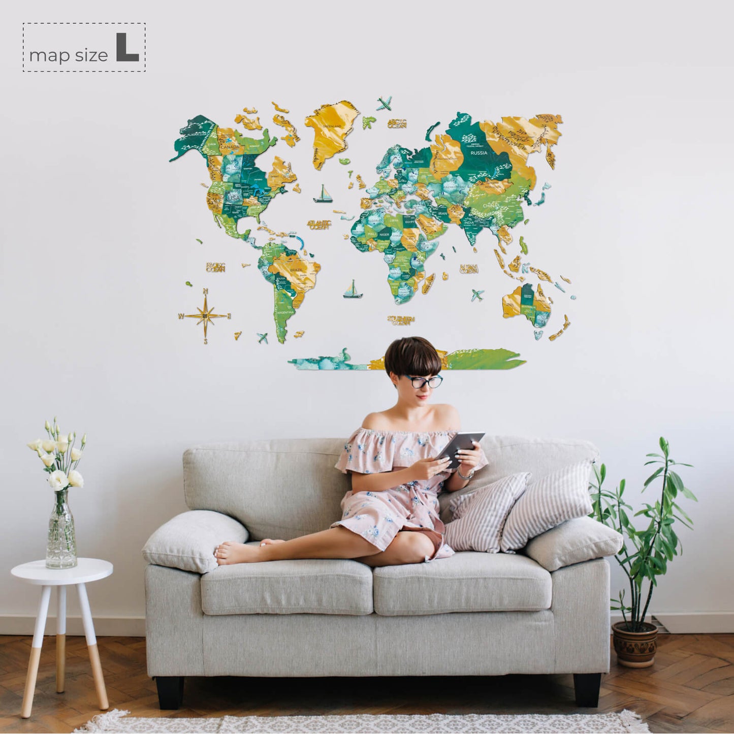 3D Wooden World Map Wall Art - Surface