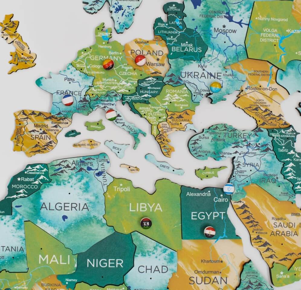 3D Wooden World Map Wall Art - Surface
