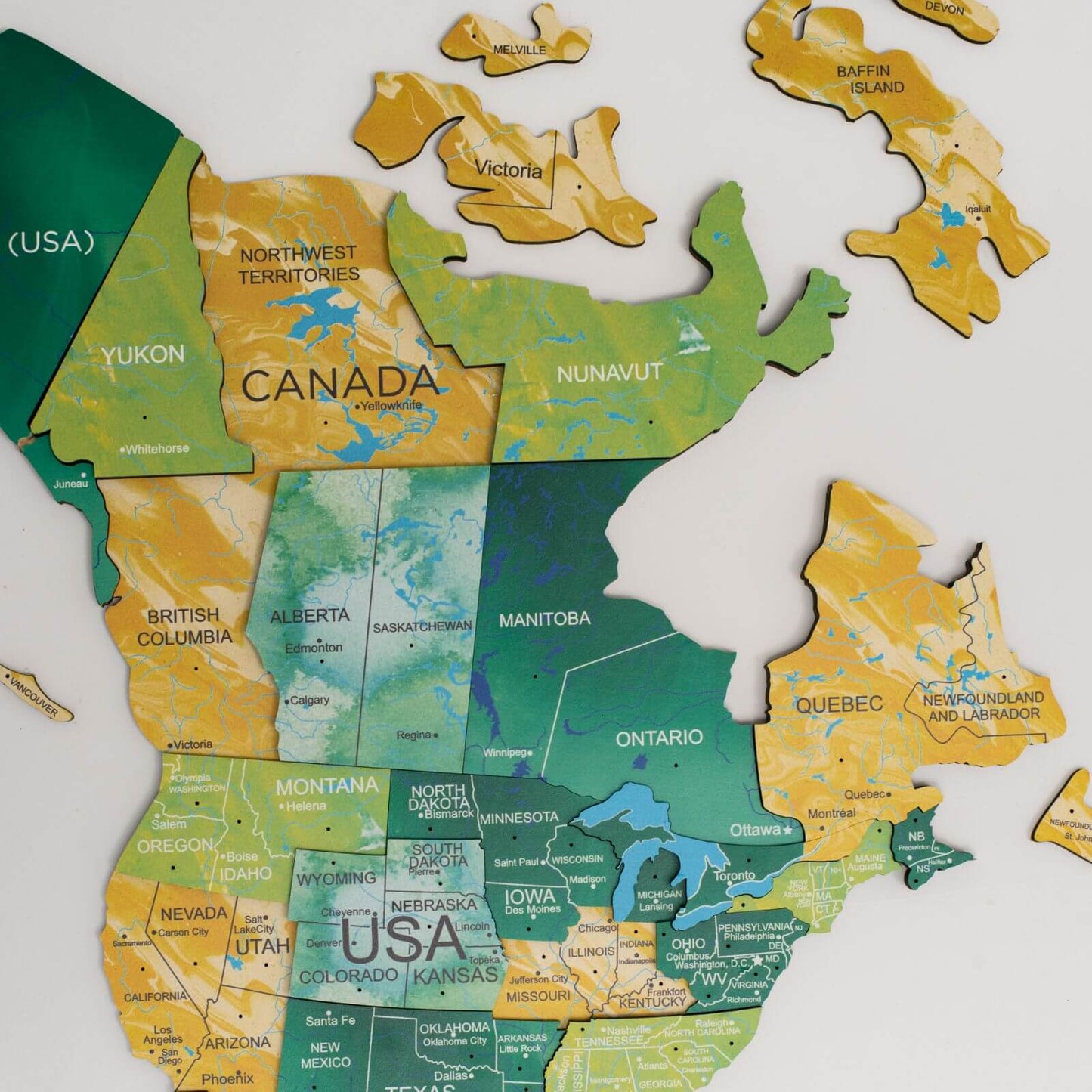 3D Wooden World Map Wall Art - Surface