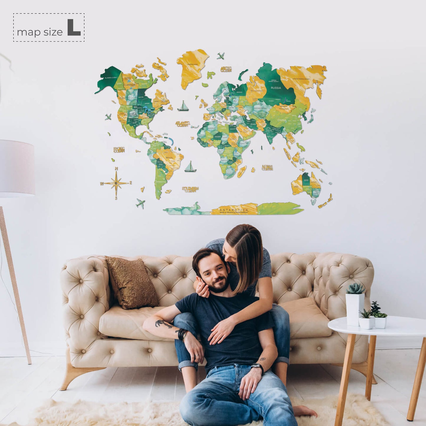 3D Wooden World Map Wall Art - Surface