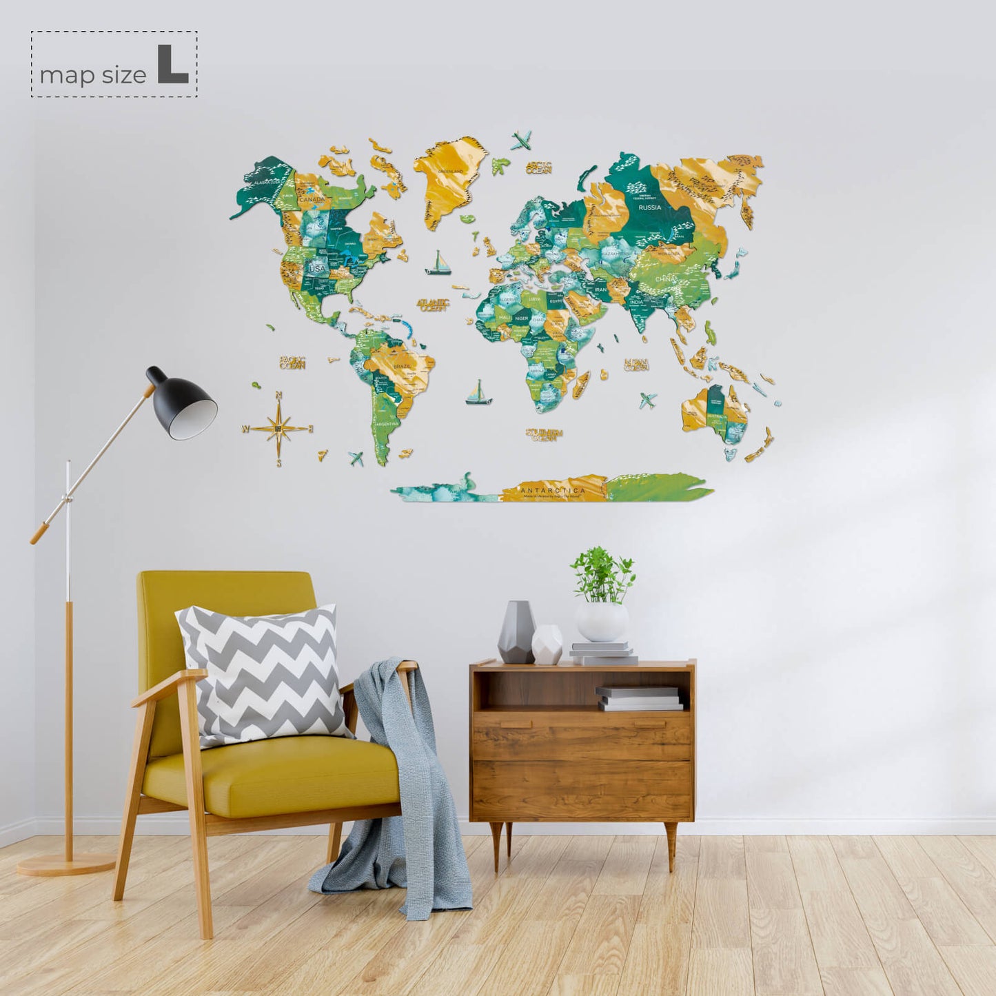 3D Wooden World Map Wall Art - Surface