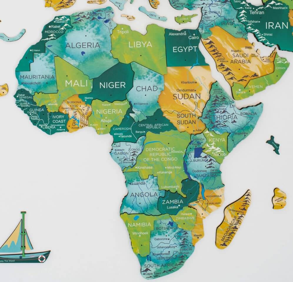 3D Wooden World Map Wall Art - Surface