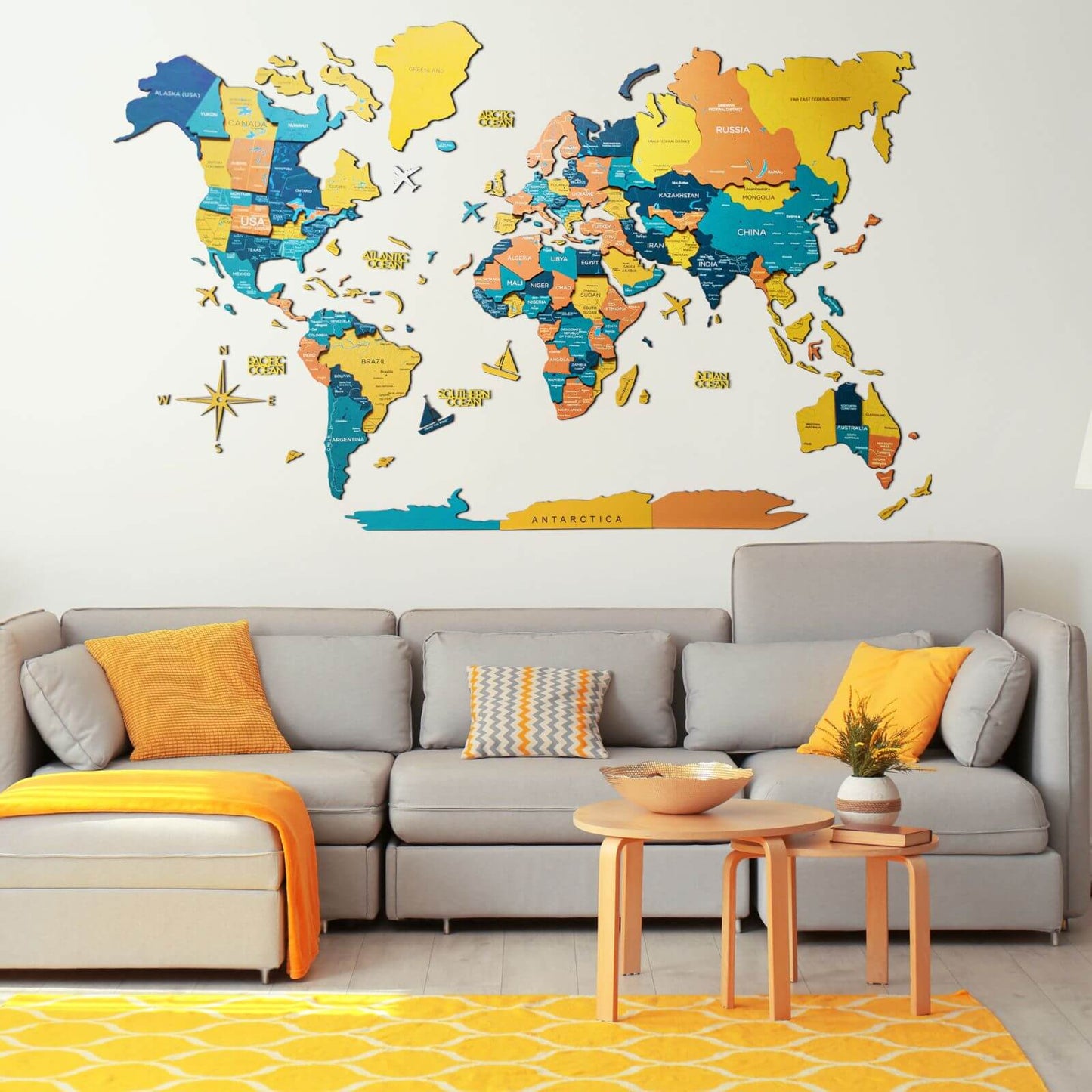 3D Wooden Luminous World Map Wall Art - Indie