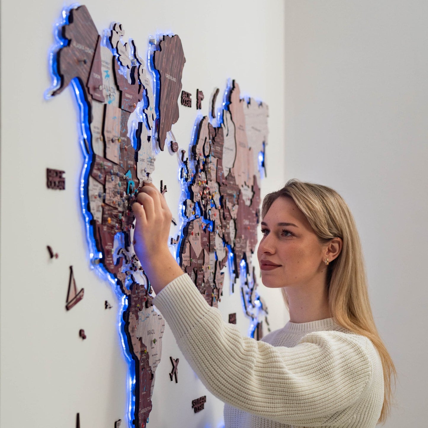Luminous LED Wooden World Map Wall Art
