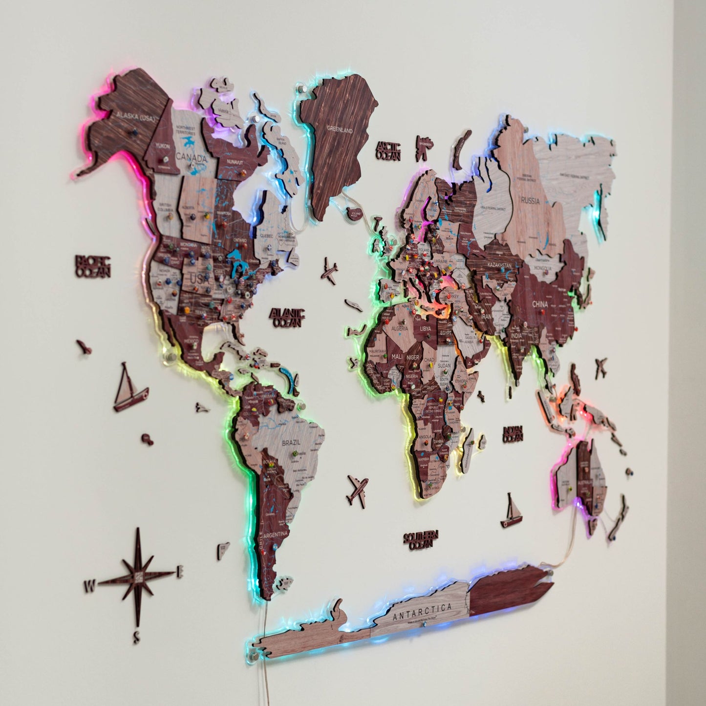 Luminous LED Wooden World Map Wall Art