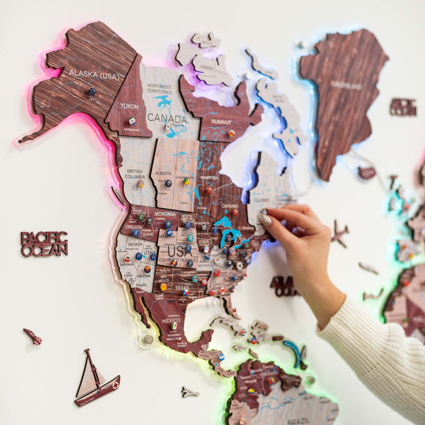 Luminous LED Wooden World Map Wall Art