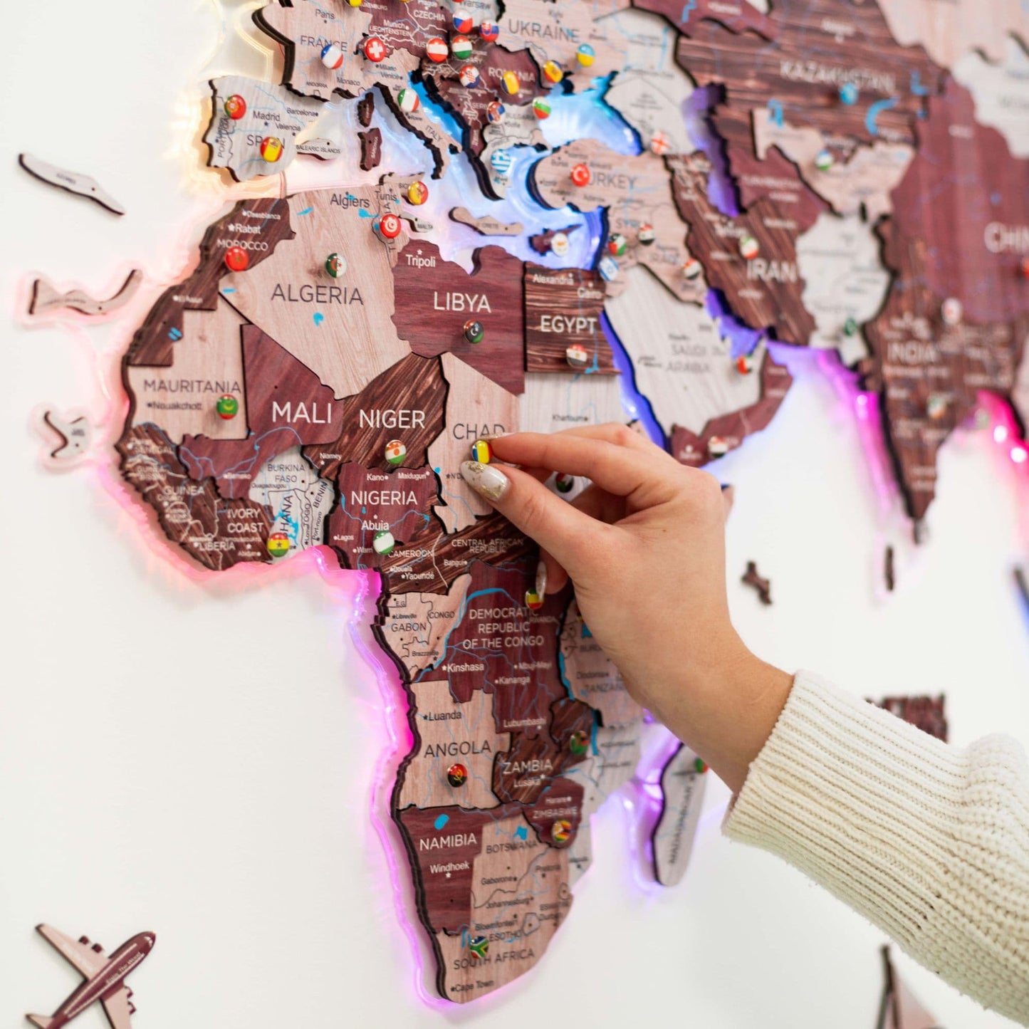 Luminous LED Wooden World Map Wall Art