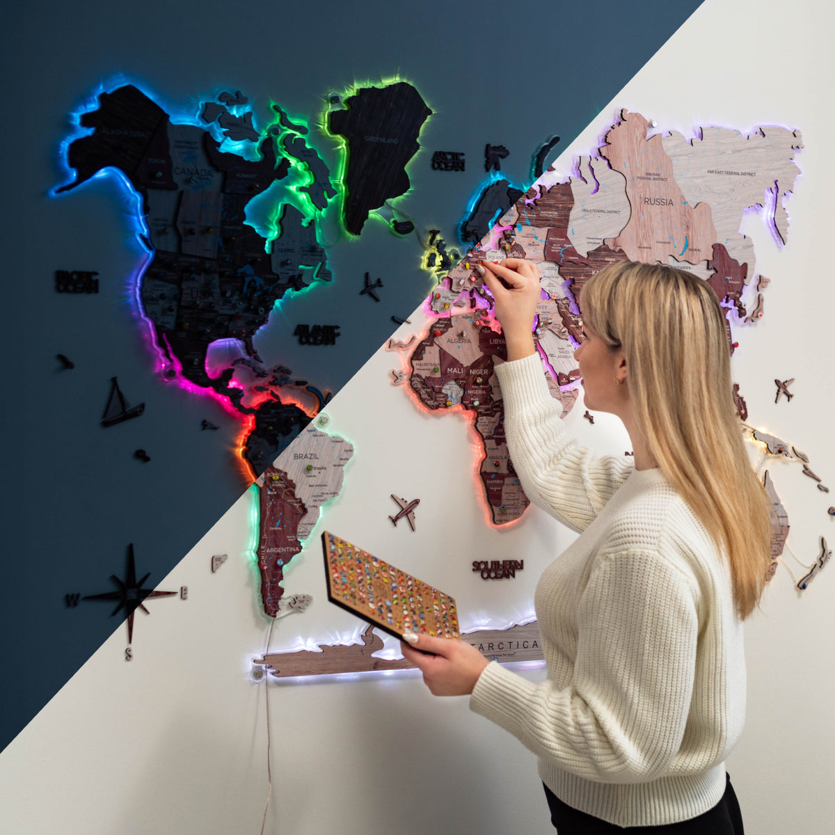 Luminous LED Wooden World Map Wall Art