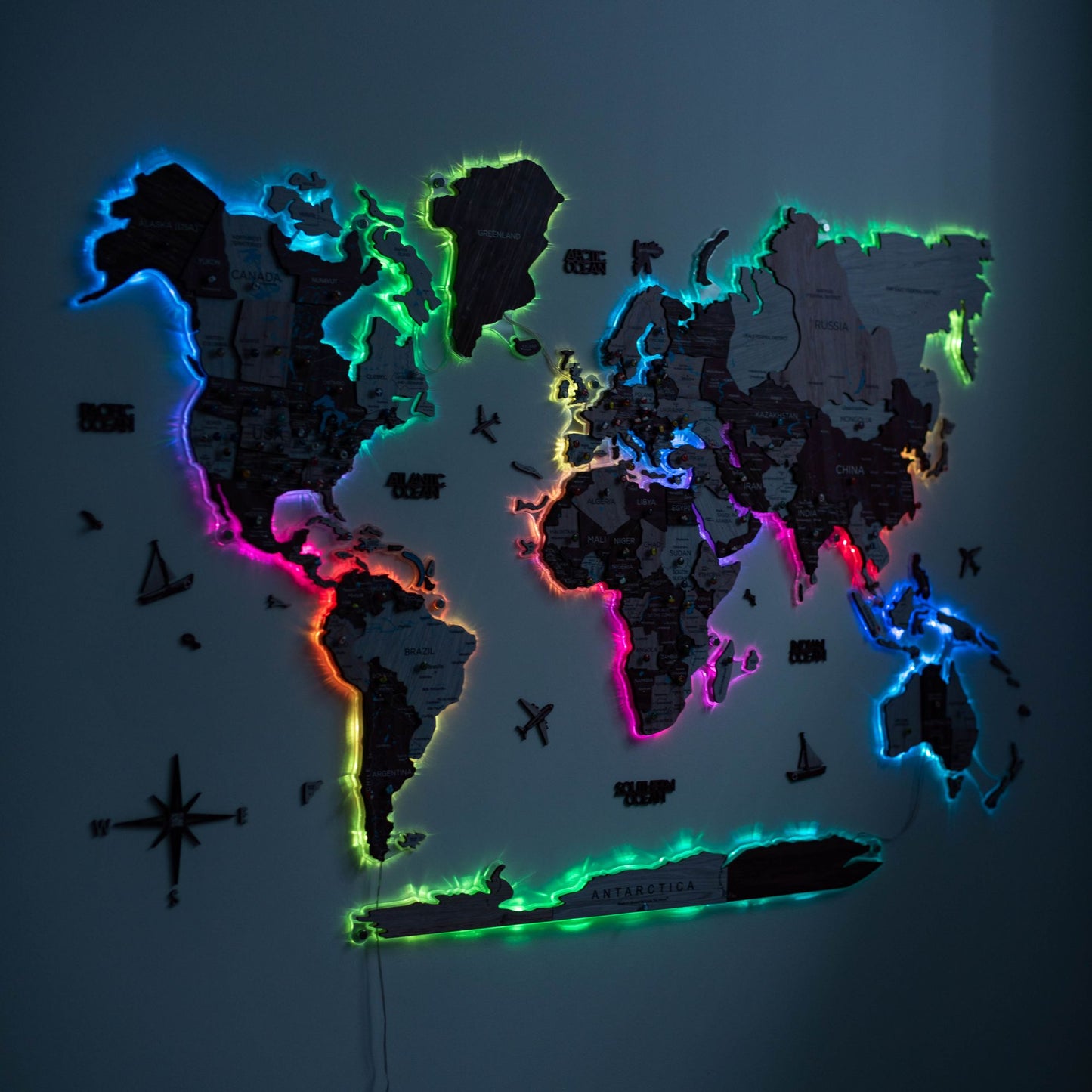 Luminous LED Wooden World Map Wall Art