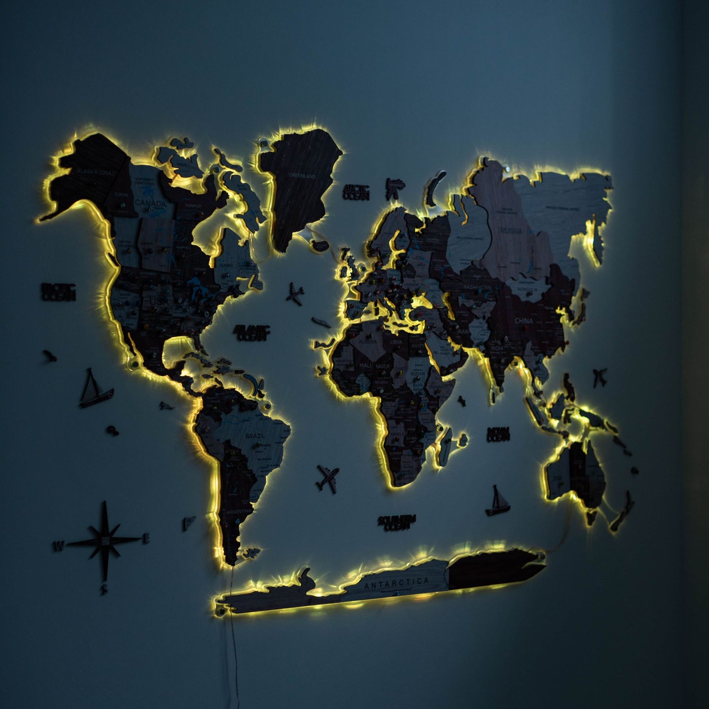 Luminous LED Wooden World Map Wall Art