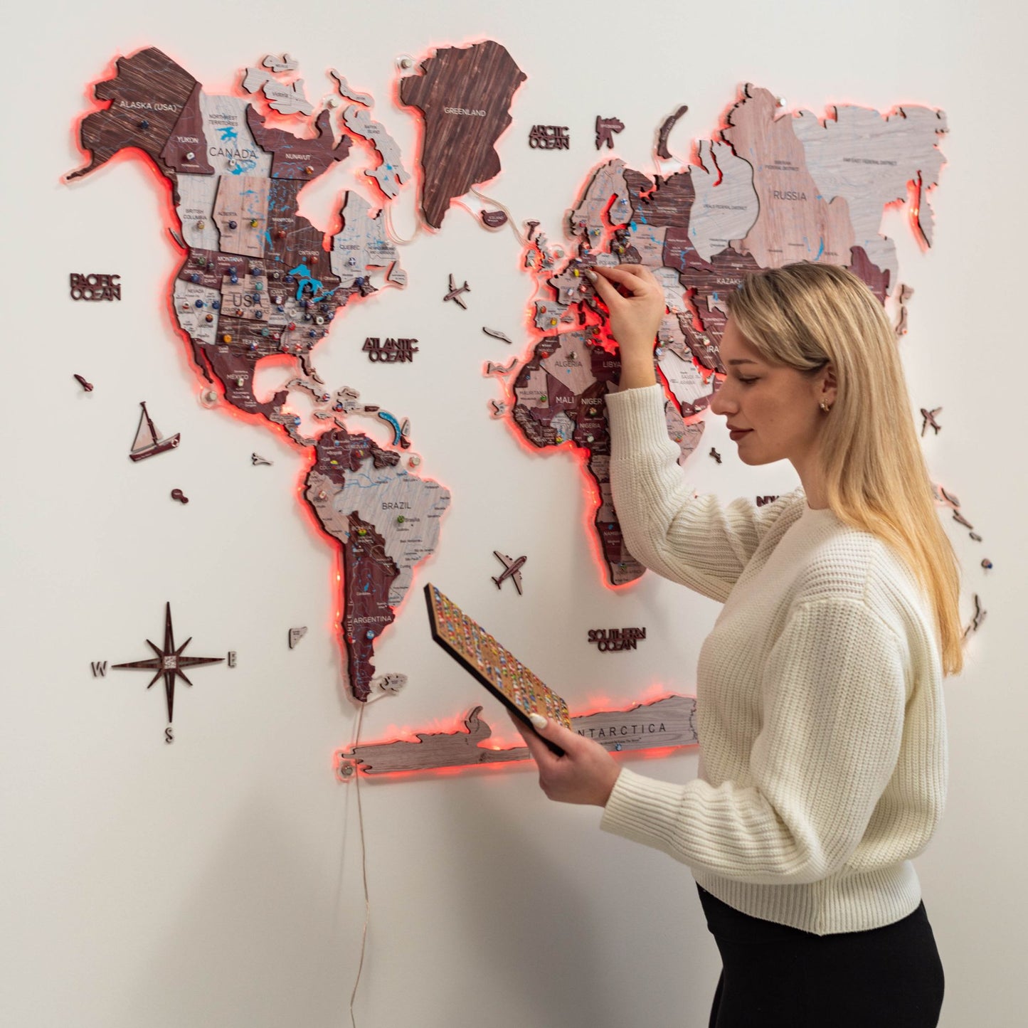 Luminous LED Wooden World Map Wall Art