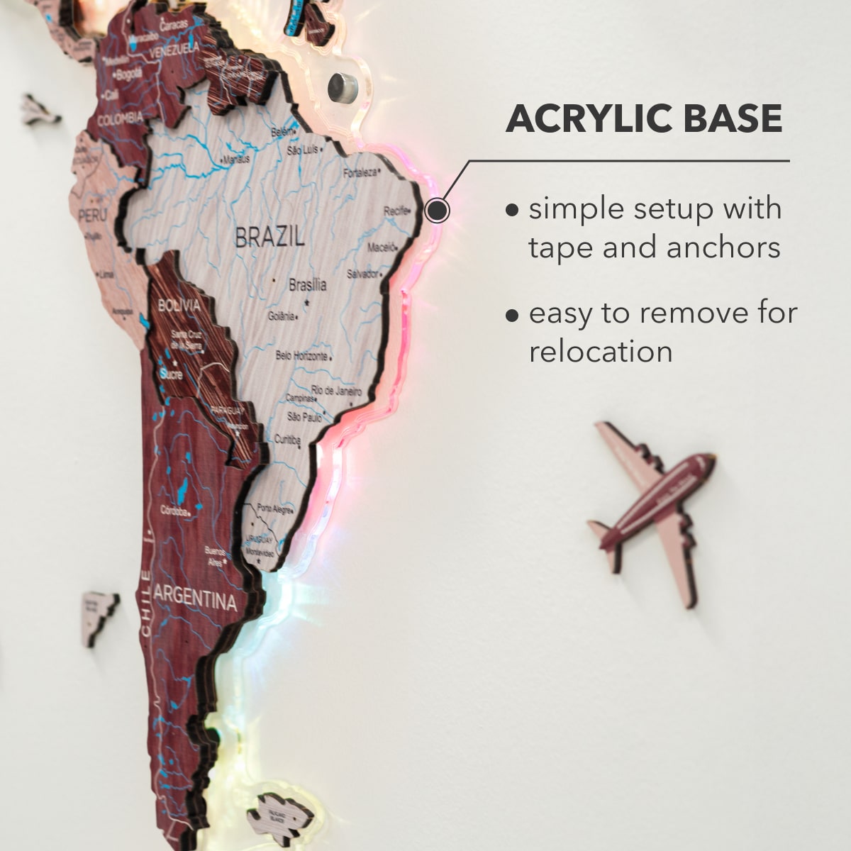 Luminous LED Wooden World Map Wall Art