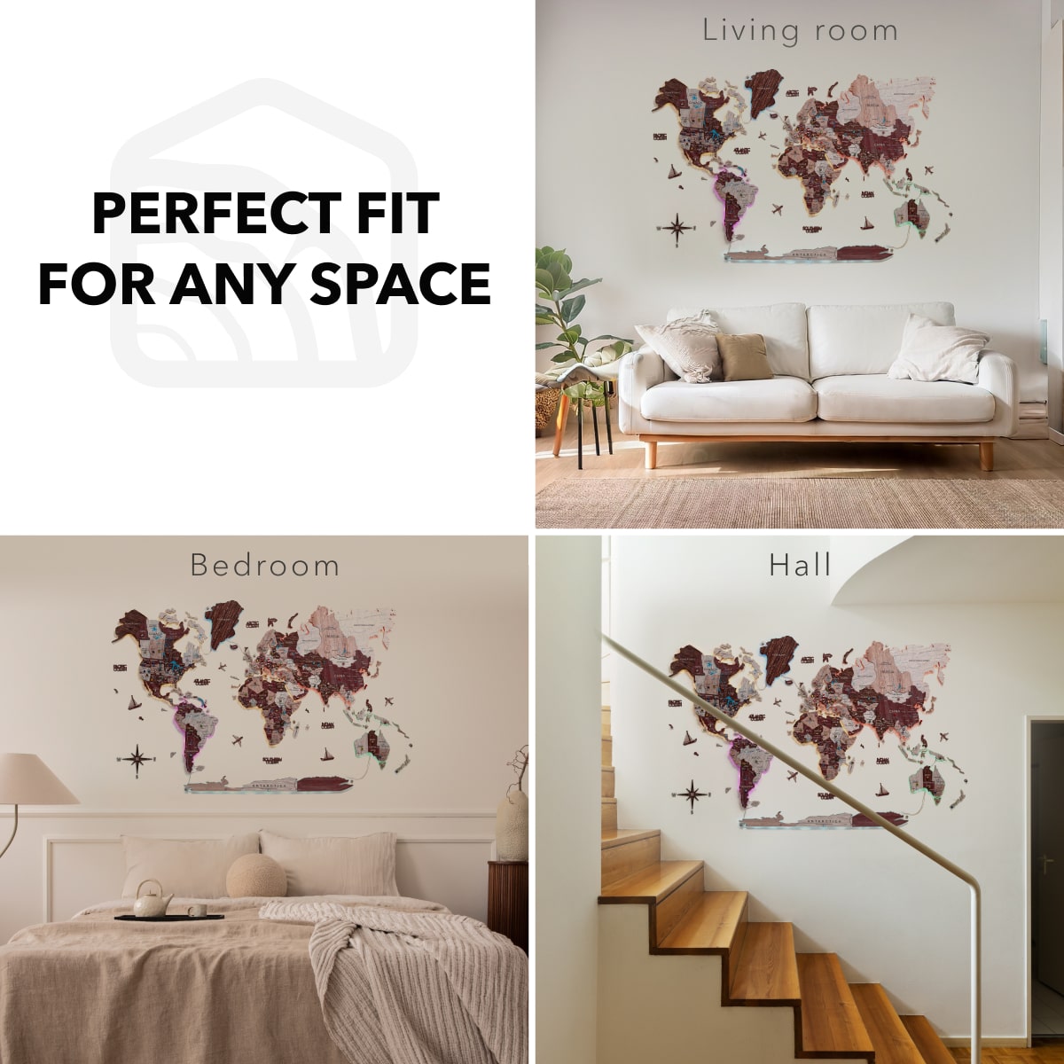 Luminous LED Wooden World Map Wall Art