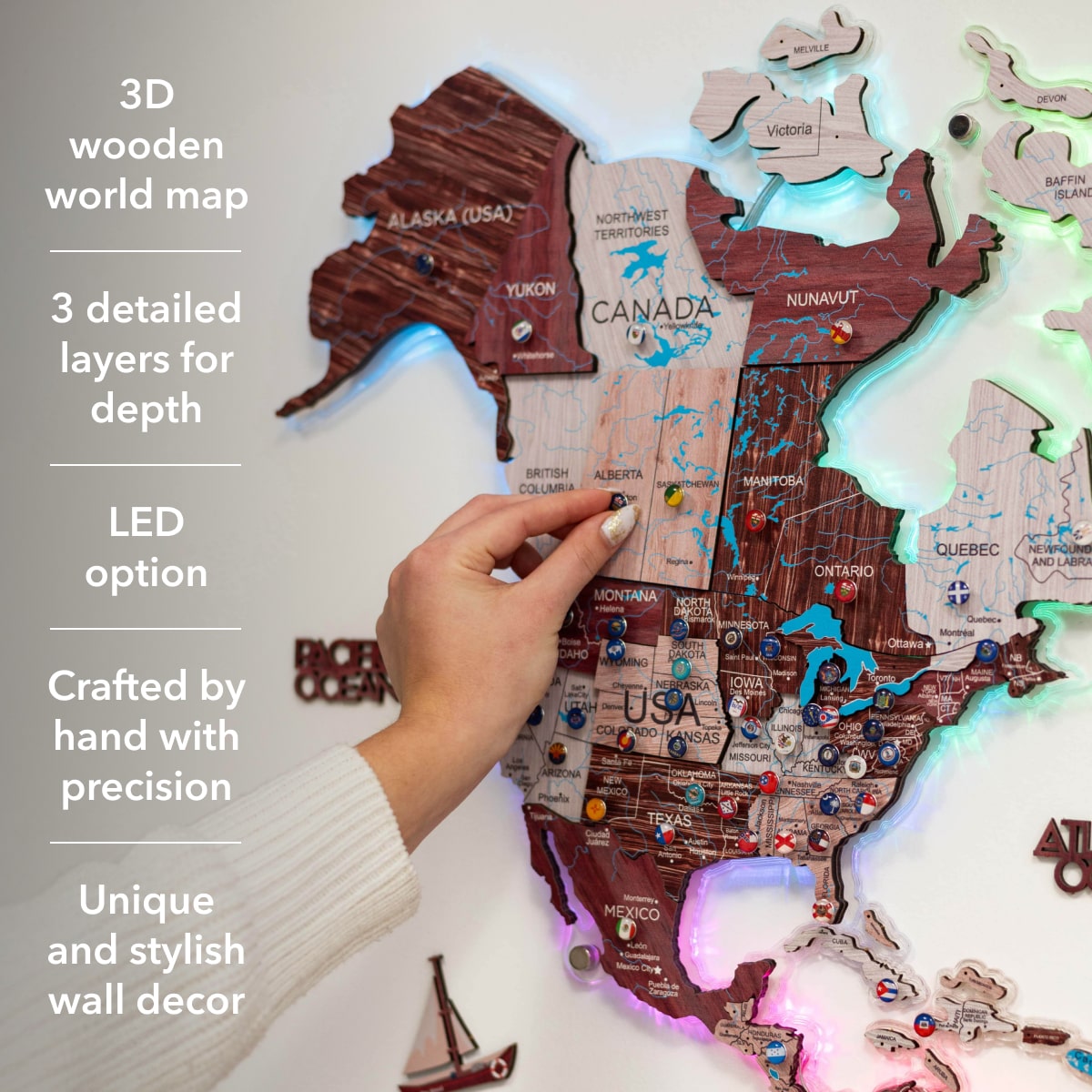 Luminous LED Wooden World Map Wall Art