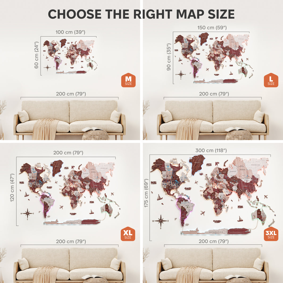 Luminous LED Wooden World Map Wall Art