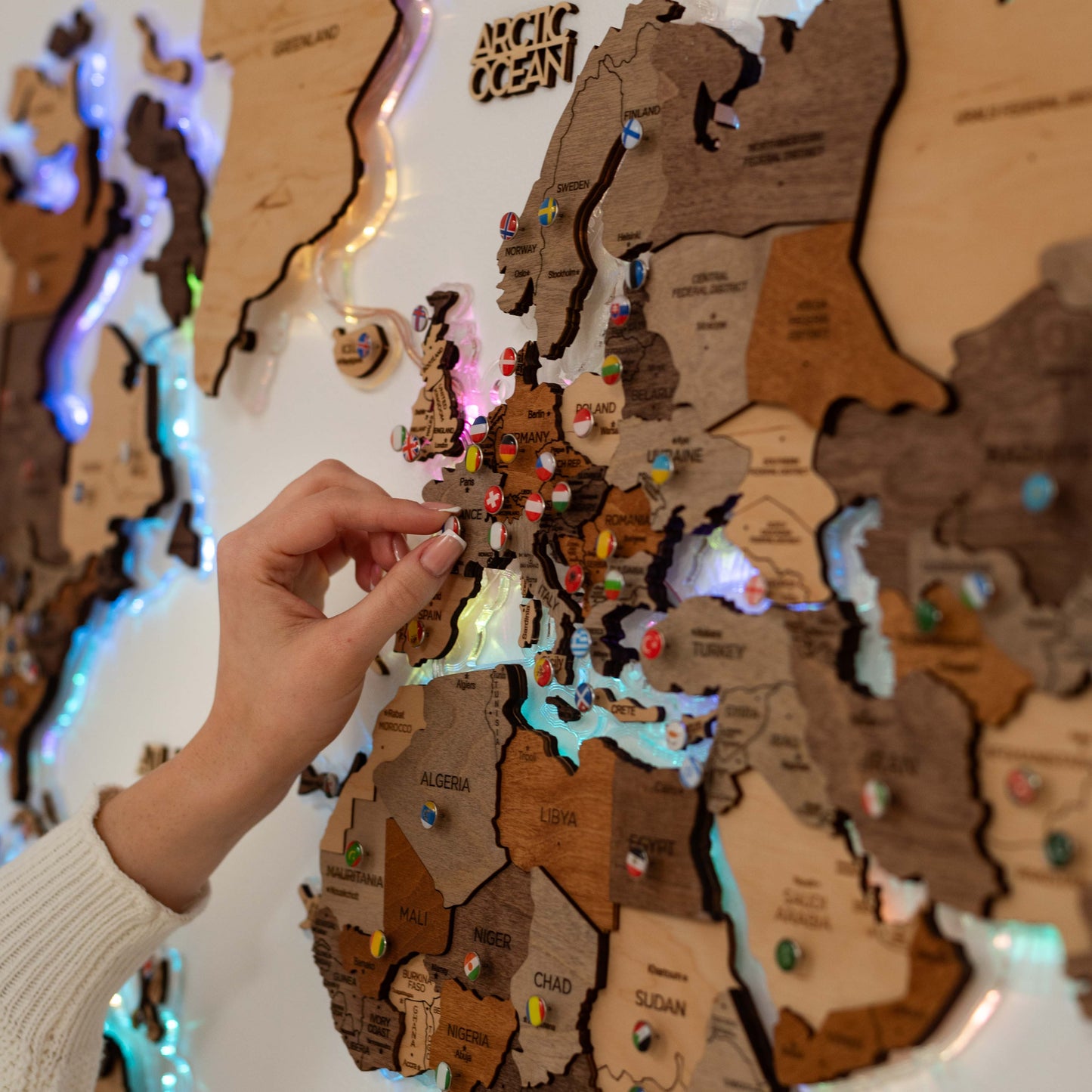 LED Wooden World Map Wall Art - Acrylic Base