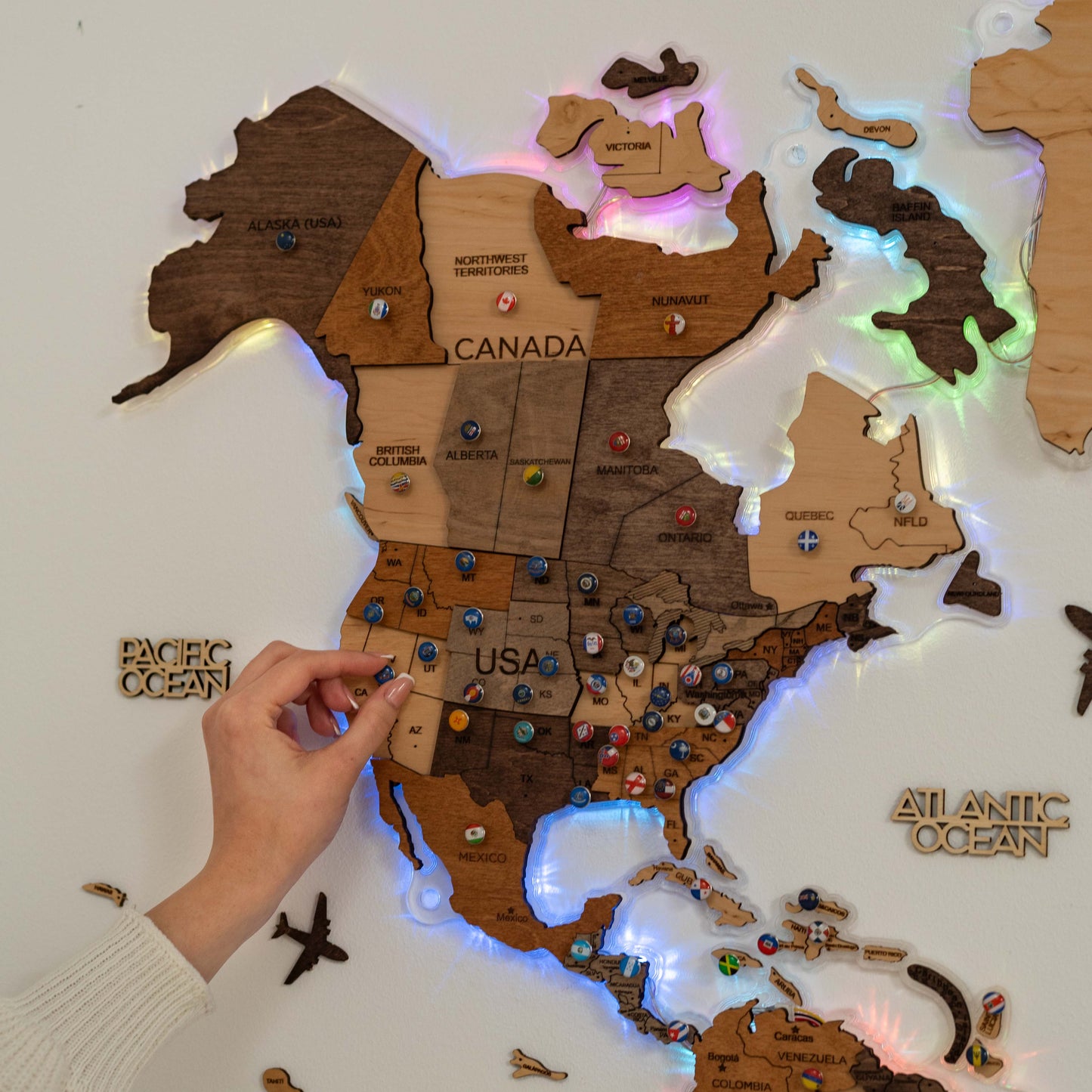 LED Wooden World Map Wall Art - Acrylic Base