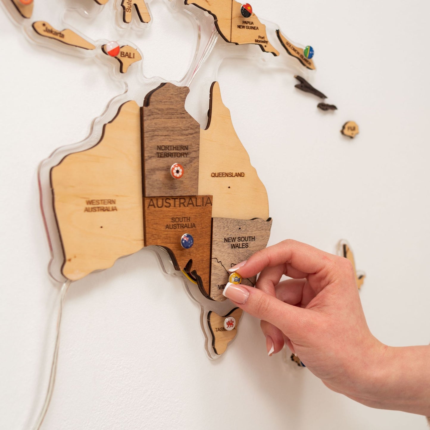 LED Wooden World Map Wall Art - Acrylic Base