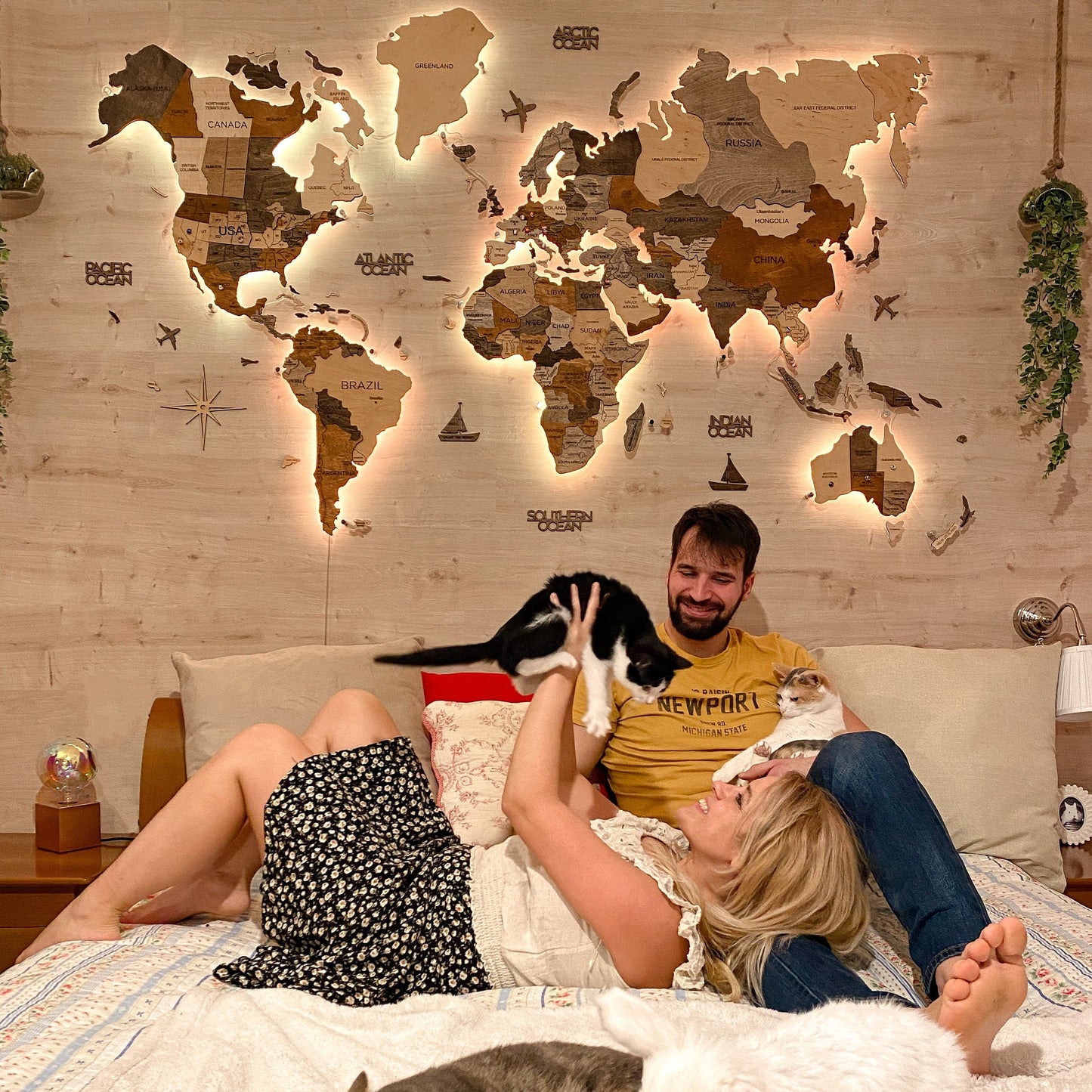 LED Wooden World Map Wall Art - Acrylic Base