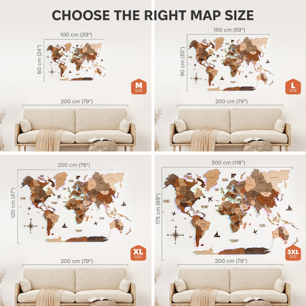 LED Wooden World Map Wall Art - Acrylic Base