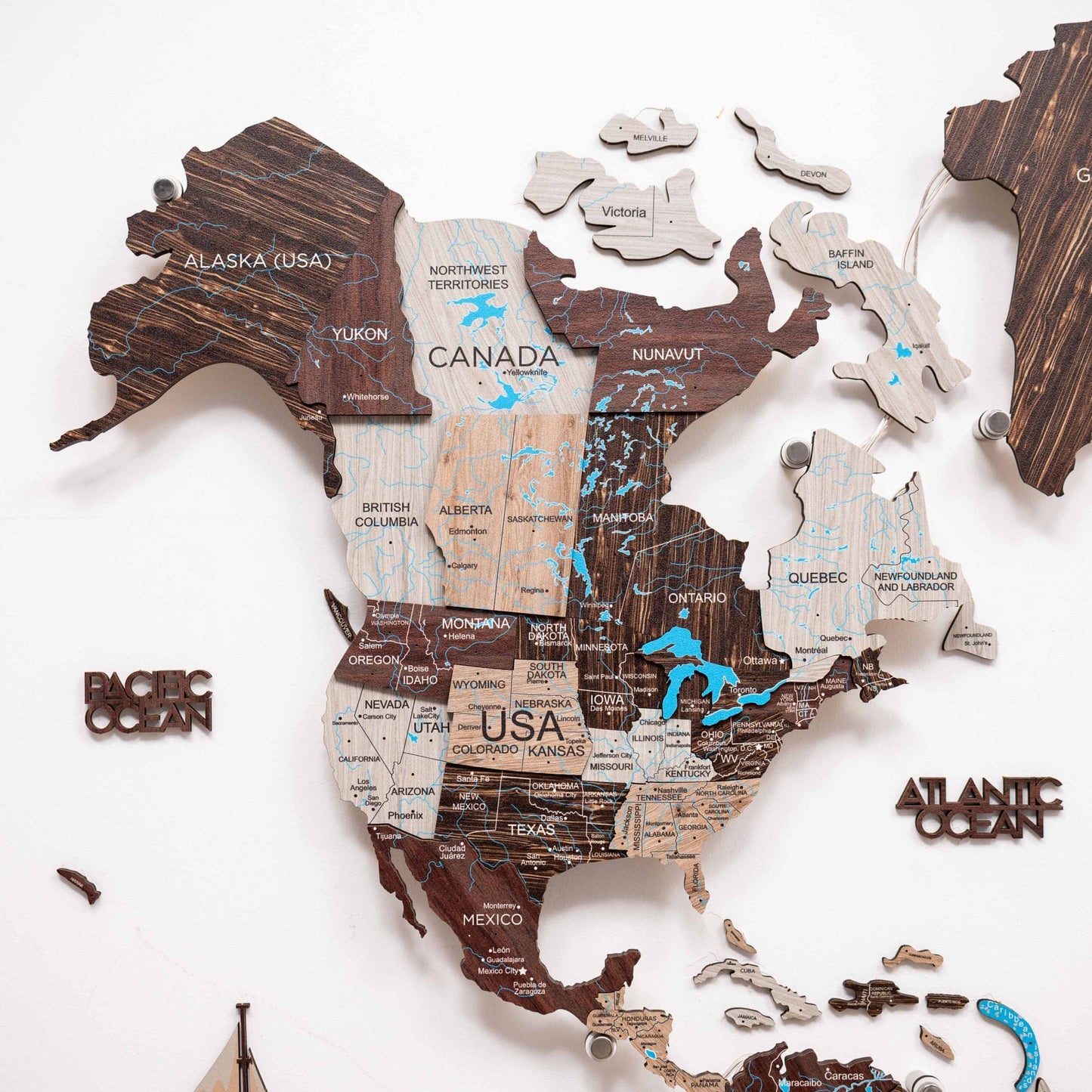Luminous LED Wooden World Map Wall Art - Cappuccino