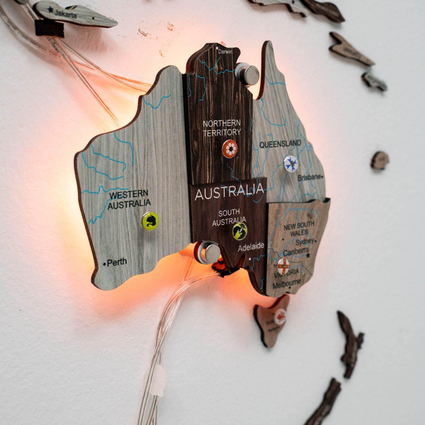 Luminous LED Wooden World Map Wall Art - Cappuccino