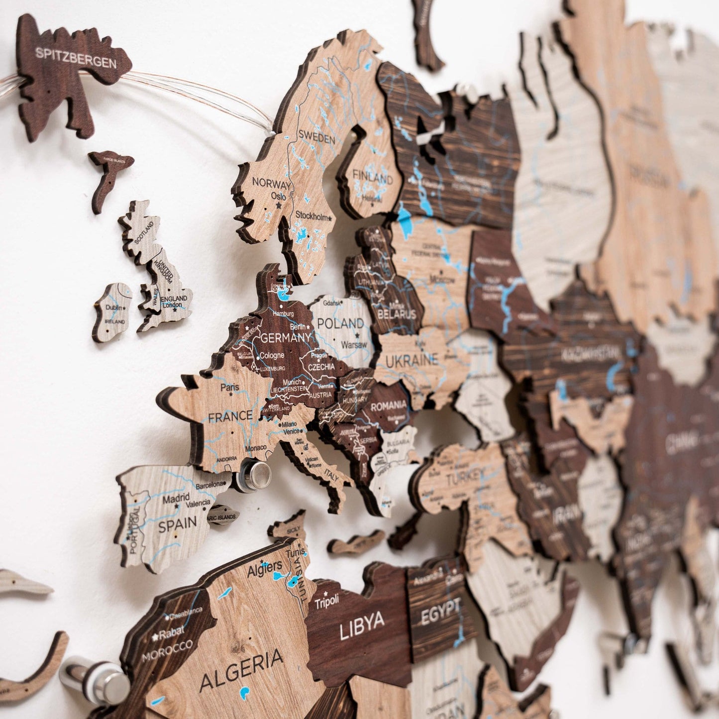 Luminous LED Wooden World Map Wall Art - Cappuccino