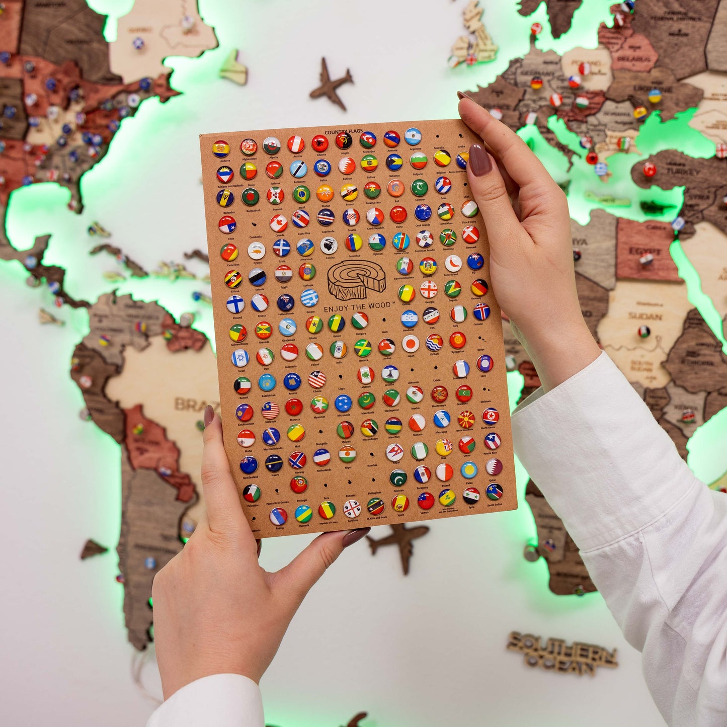 LED Wooden World Map Wall Art - Fusion