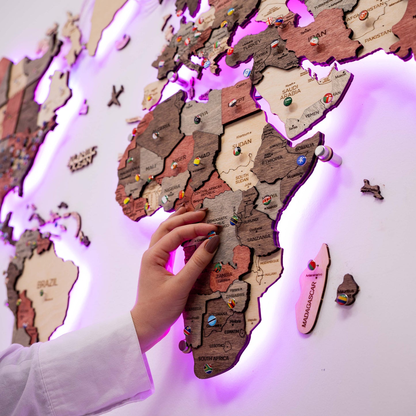 LED Wooden World Map Wall Art - Fusion