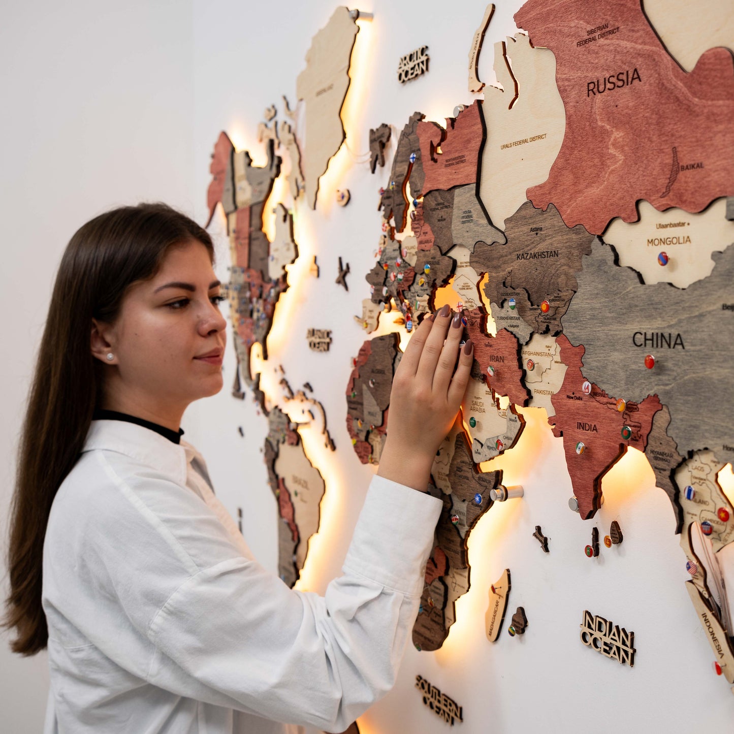 LED Wooden World Map Wall Art - Fusion