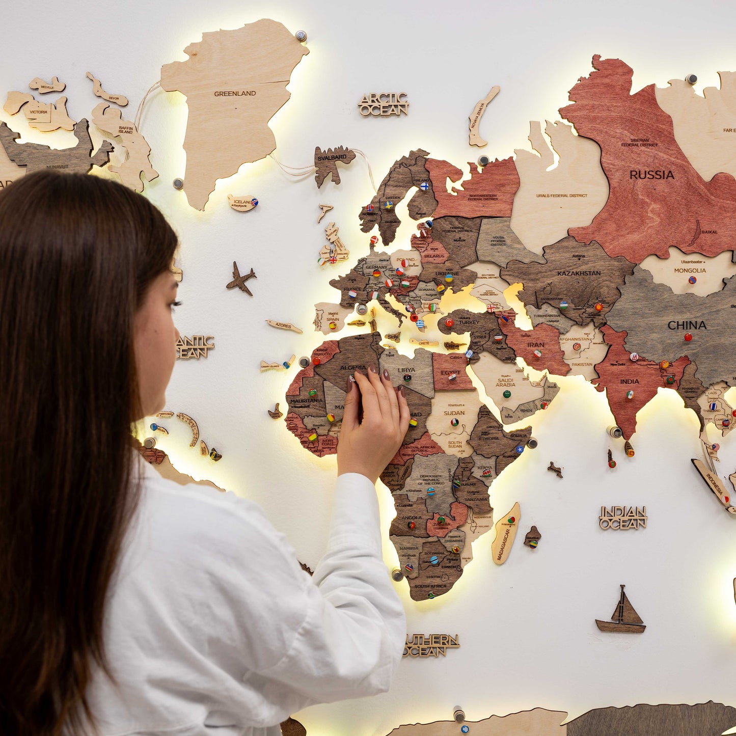 LED Wooden World Map Wall Art - Fusion