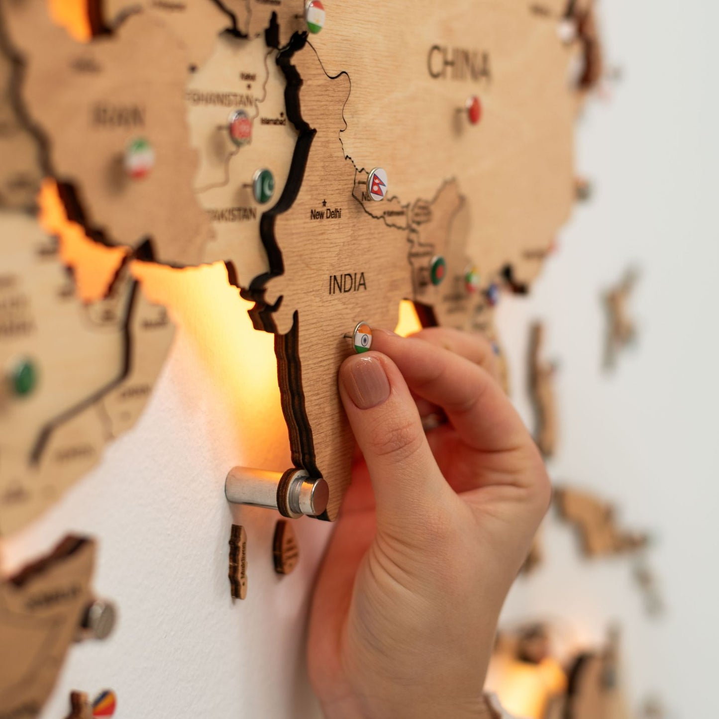 LED Wooden World Map Wall Art - Gold