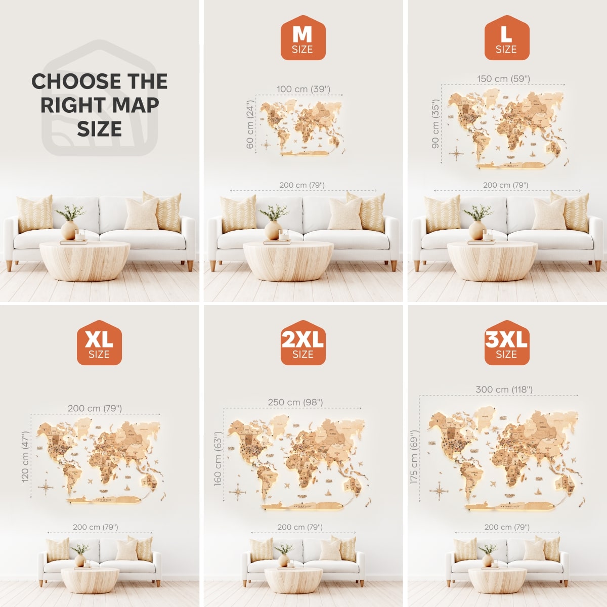 LED Wooden World Map Wall Art - Gold
