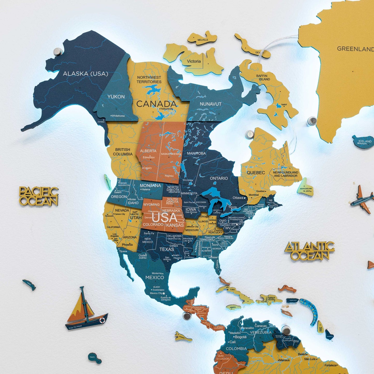 Luminous LED Wooden World Map Wall Art - Indie