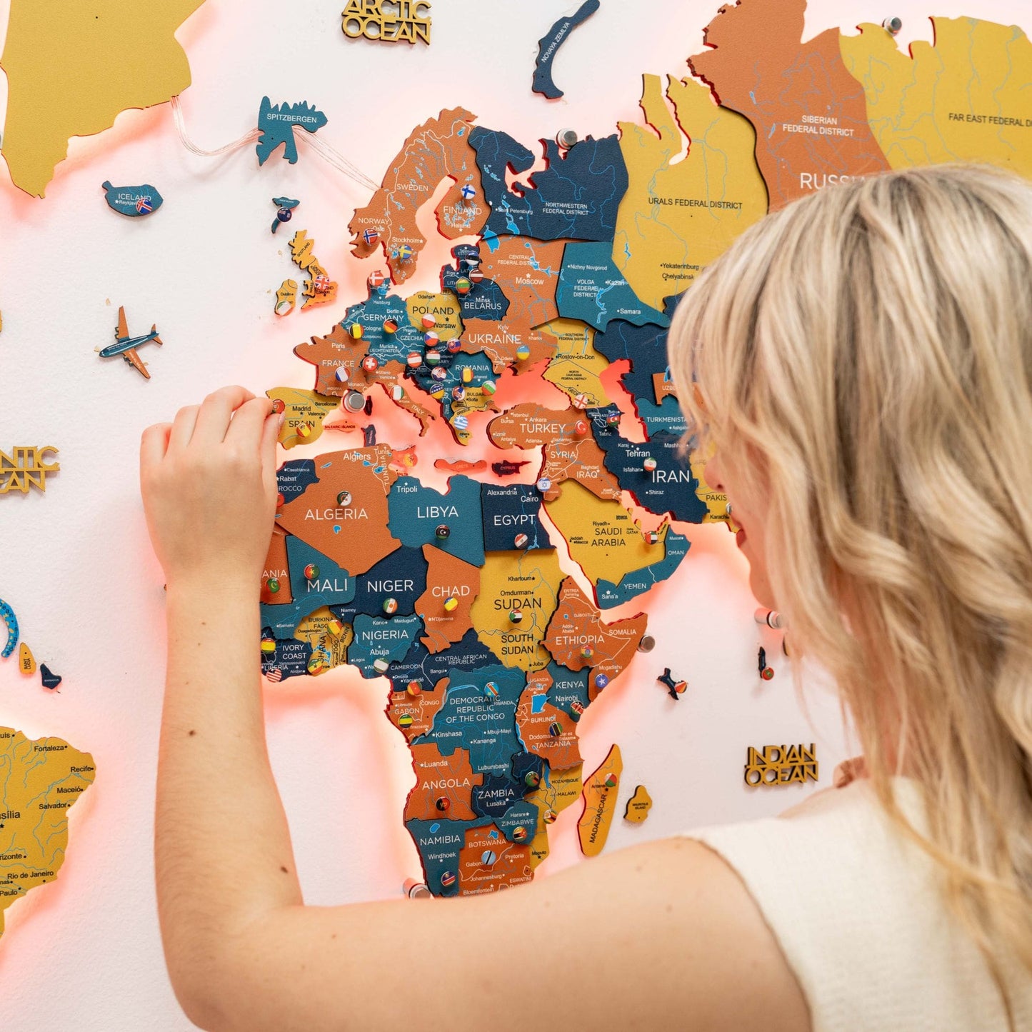 Luminous LED Wooden World Map Wall Art - Indie