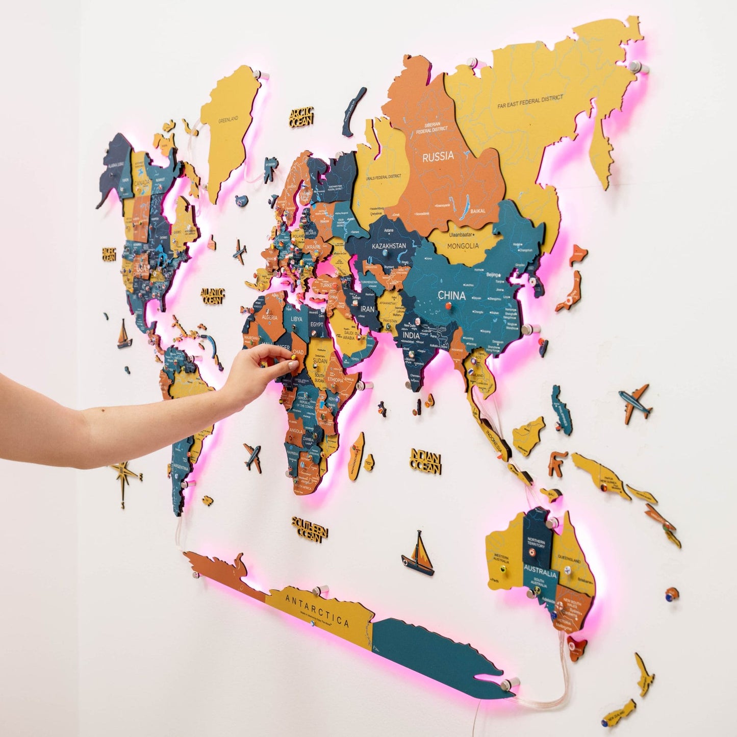 Luminous LED Wooden World Map Wall Art - Indie