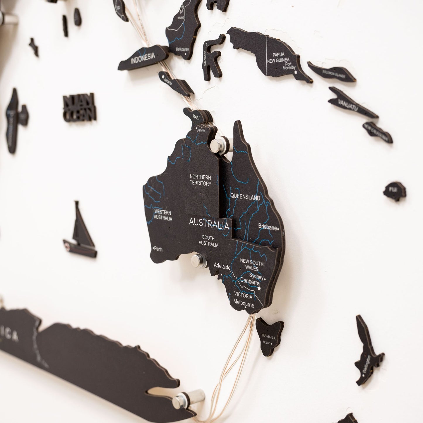 Luminous LED Wooden World Map Wall Art - Midnight