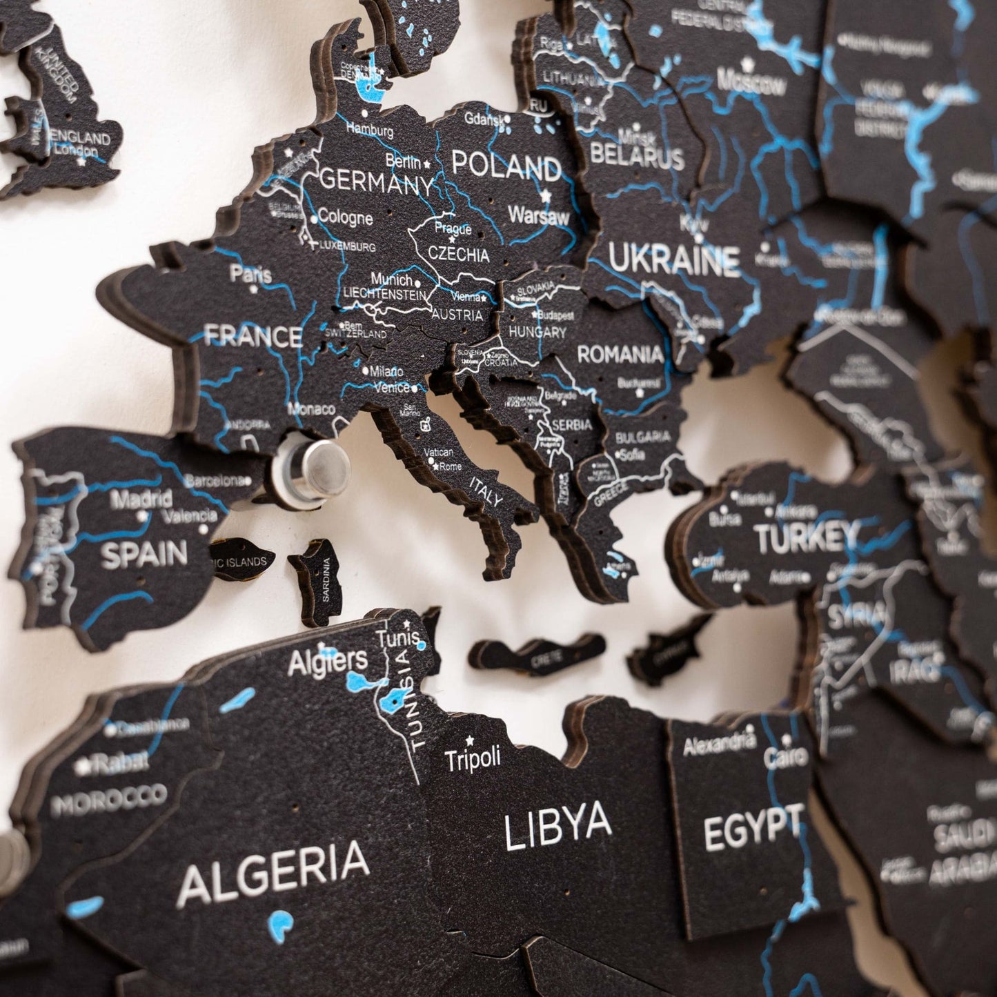 Luminous LED Wooden World Map Wall Art - Midnight