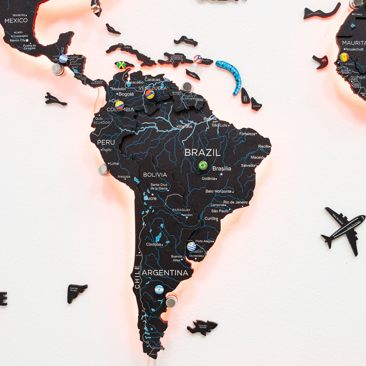 Luminous LED Wooden World Map Wall Art - Midnight