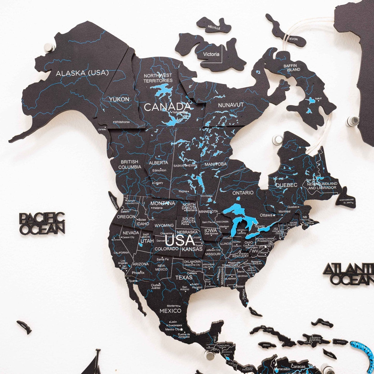 Luminous LED Wooden World Map Wall Art - Midnight