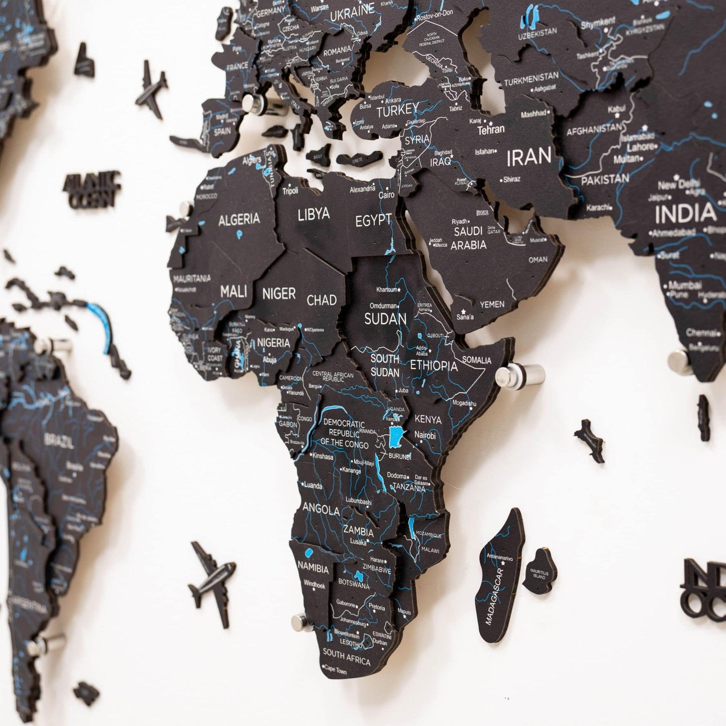 Luminous LED Wooden World Map Wall Art - Midnight