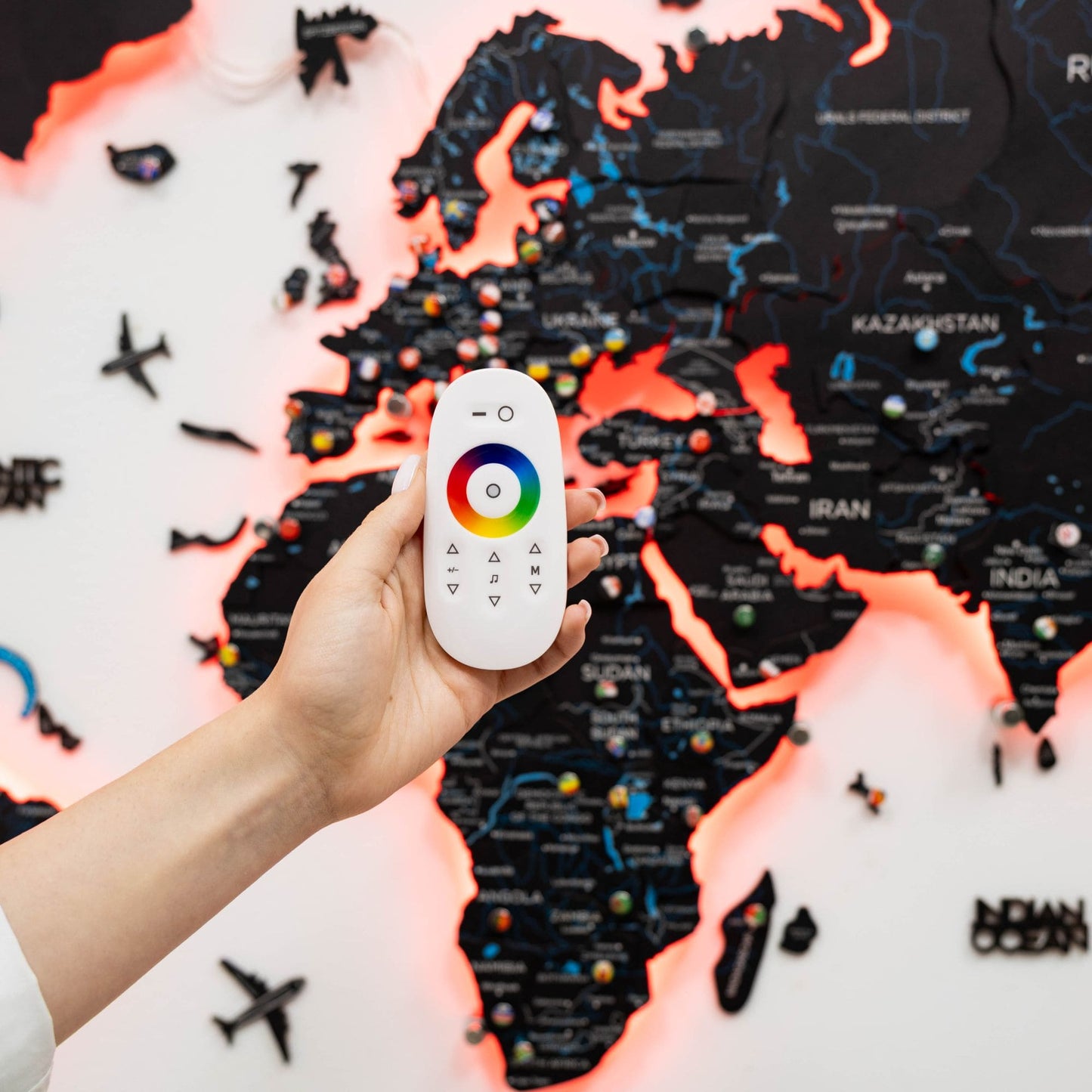 Luminous LED Wooden World Map Wall Art - Midnight