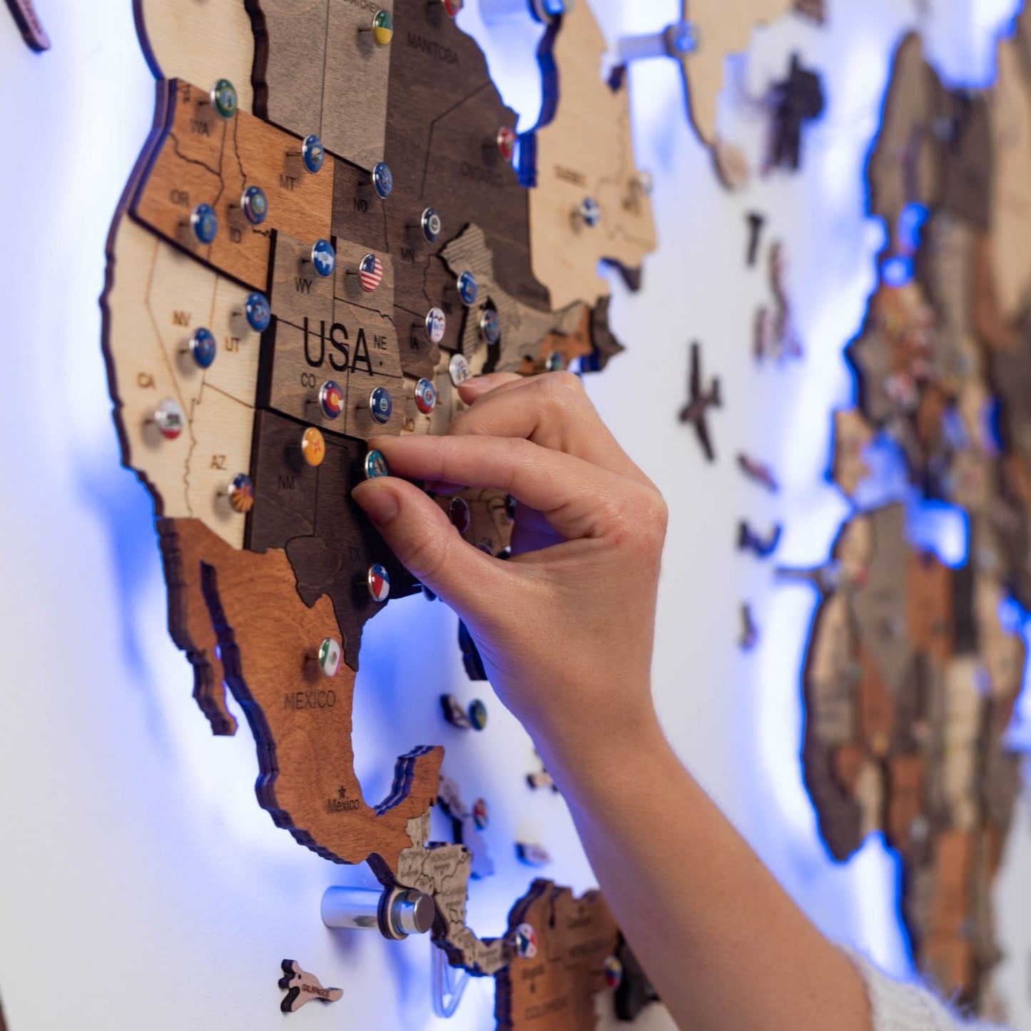 LED Wooden World Map Wall Art - Multicolor