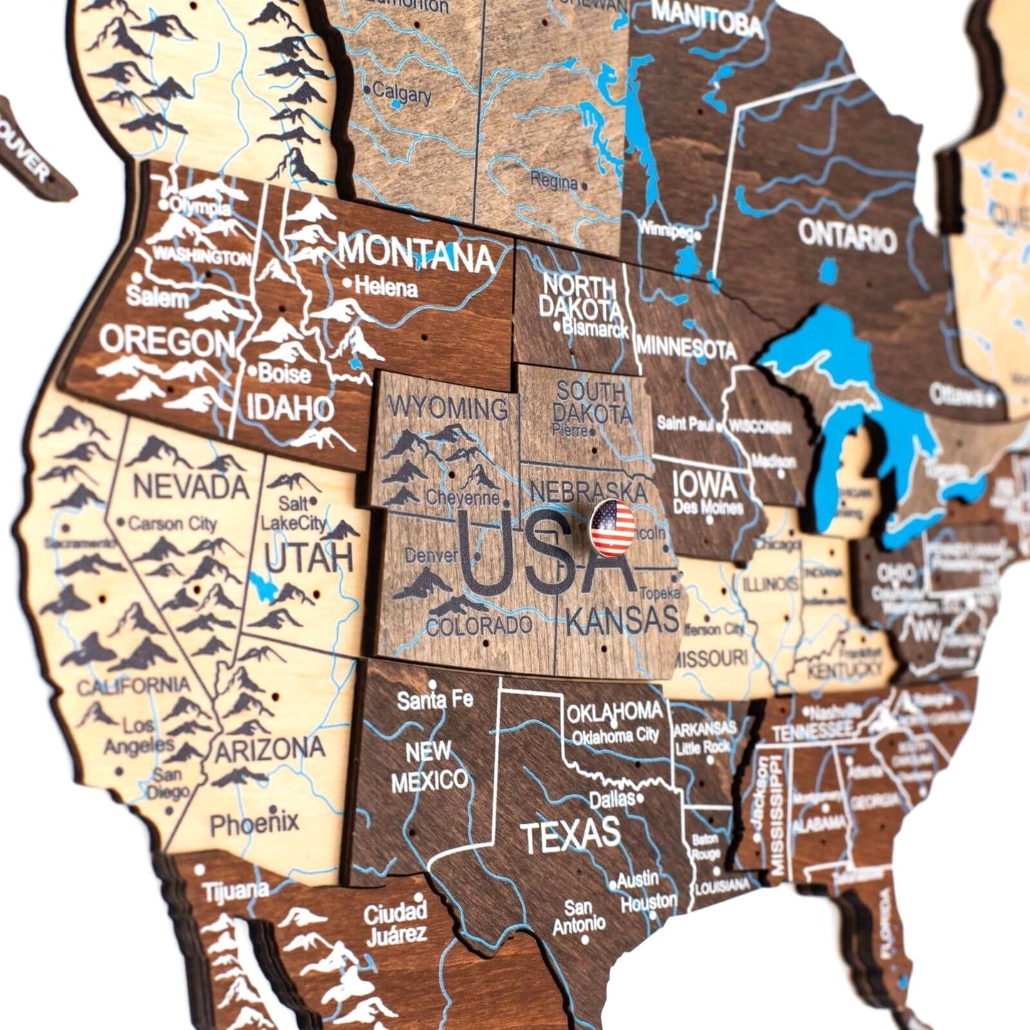 LED Wooden World Map Wall Art - Multicolor
