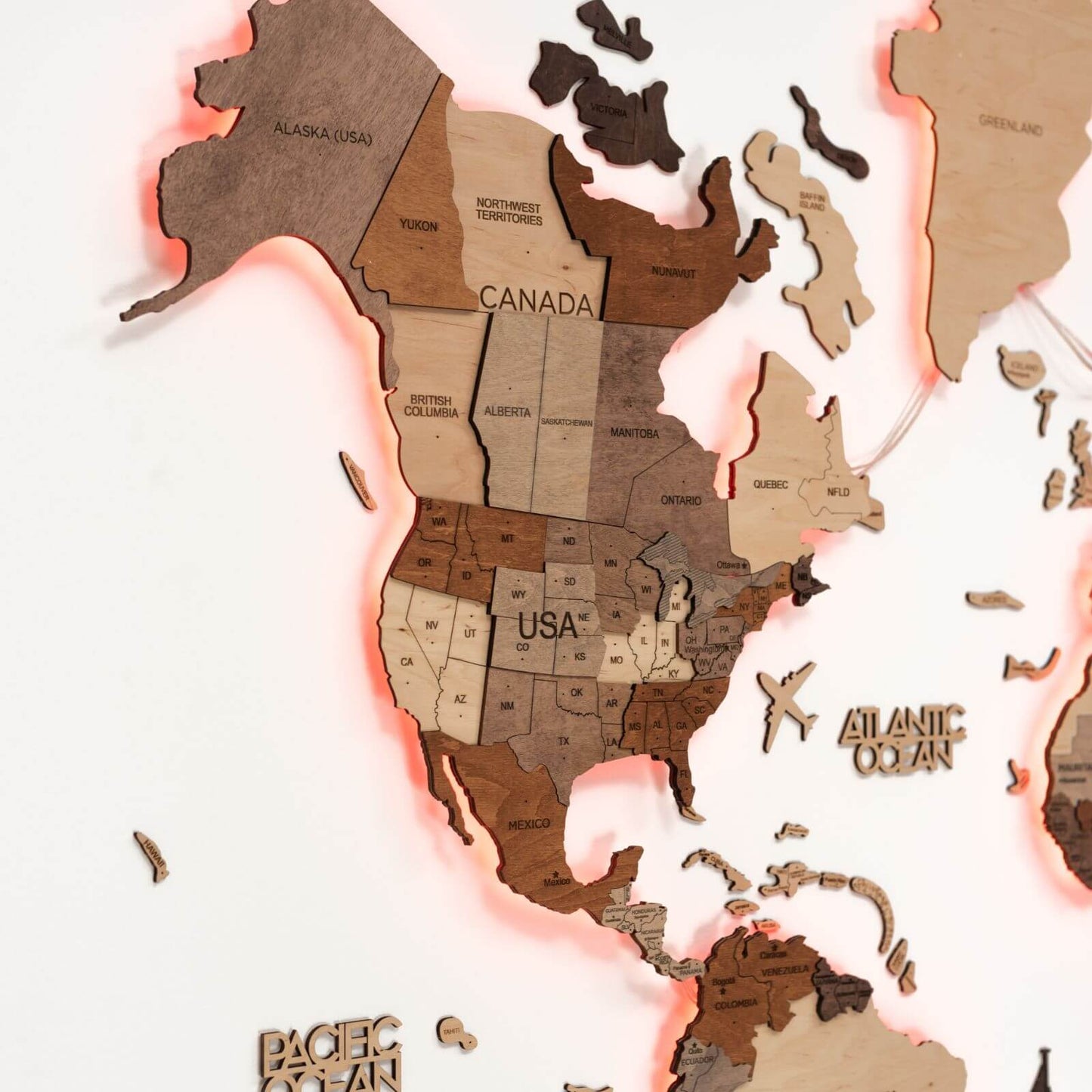 LED Wooden World Map Wall Art - Multicolor