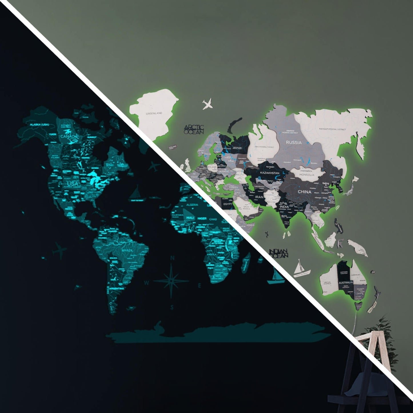 Luminous LED Wooden World Map Wall Art - Nordik