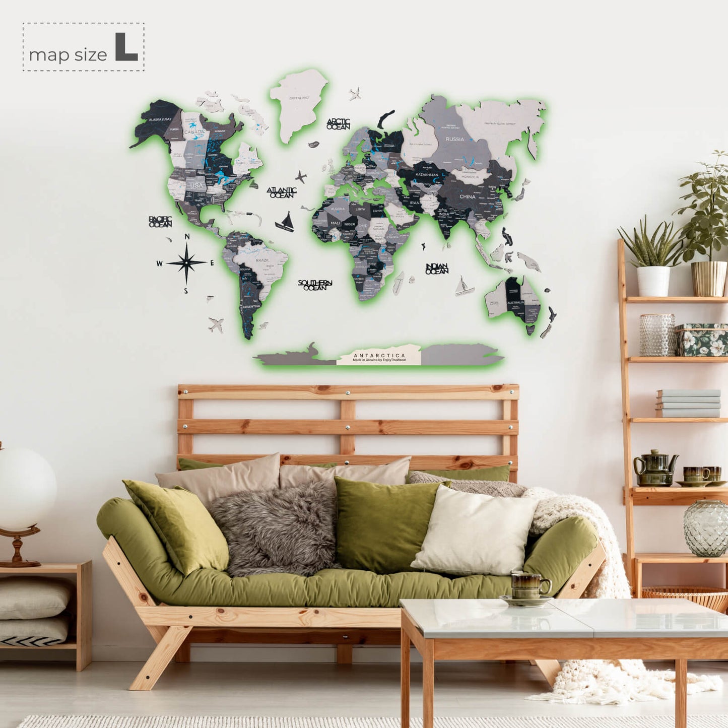 Luminous LED Wooden World Map Wall Art - Nordik