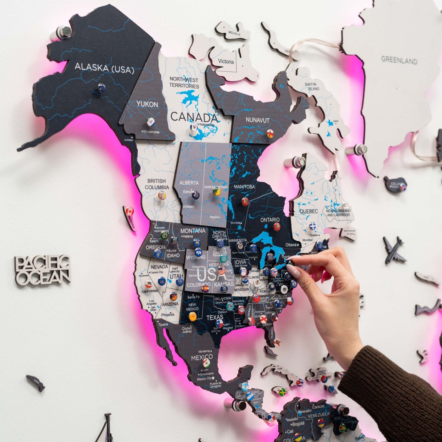 Luminous LED Wooden World Map Wall Art - Nordik