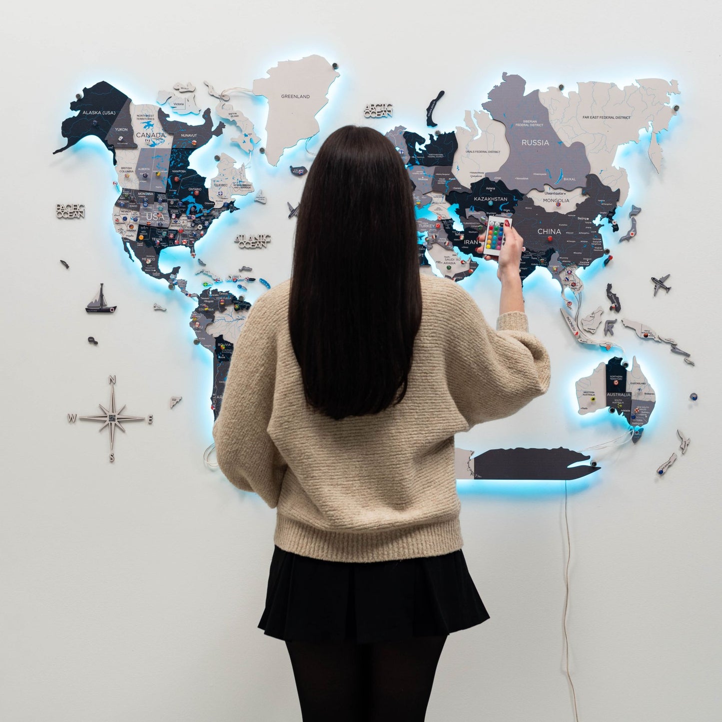 Luminous LED Wooden World Map Wall Art - Nordik