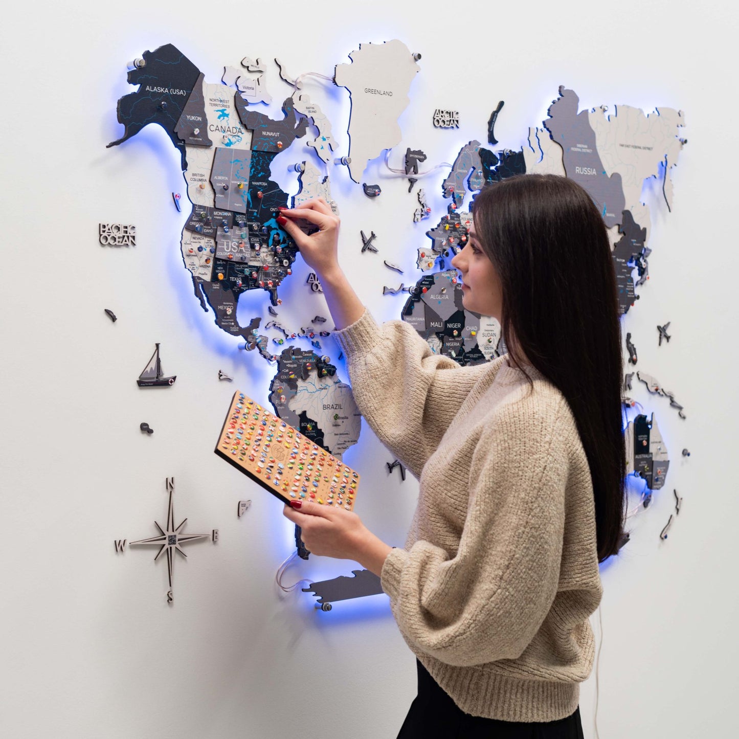 Luminous LED Wooden World Map Wall Art - Nordik